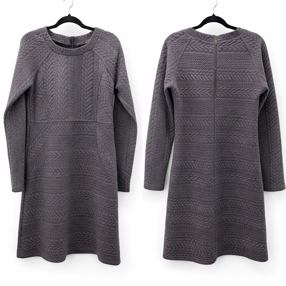 PrAna Macee Dress Gray Knit A‎ Line Long Sleeve Textured Stretch Size L